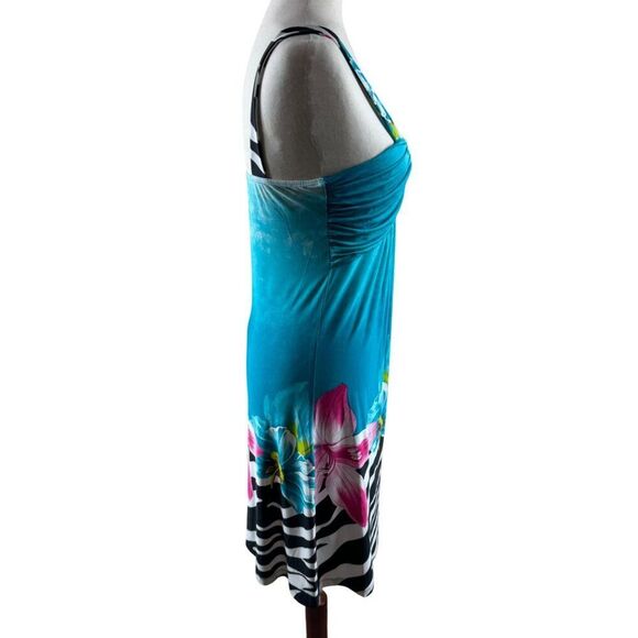 Venus Tropical Zebra Print Floral Dress Small Embellished Bust Boho Vacation - Picture 5 of 12
